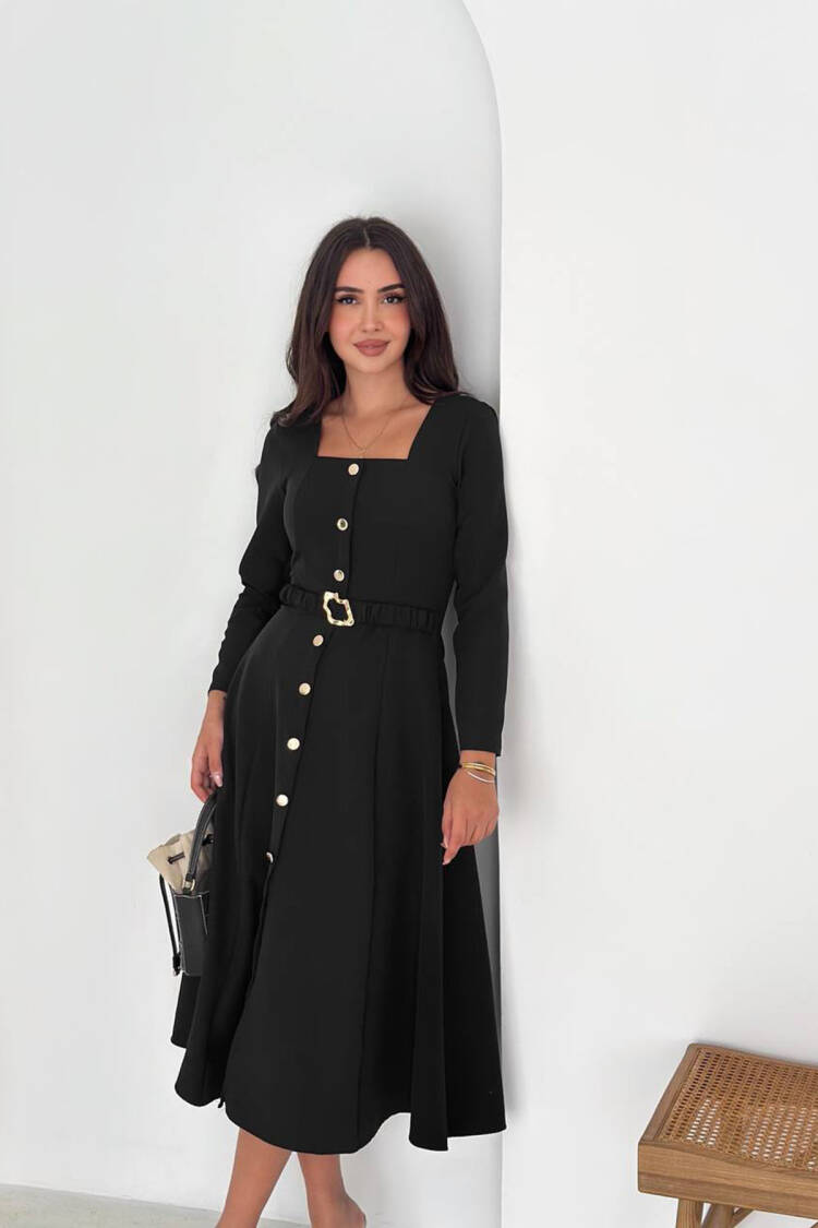 ElegantFit And Flare Dress With Square Neck - Brand: Mode Roy - Women & Kids, Baby Clothes Wholesale - Globality Store