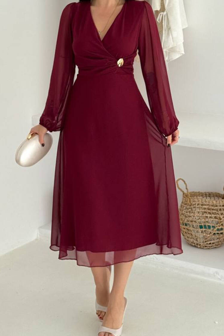 Elegant Wrap Dress With V-Neck
