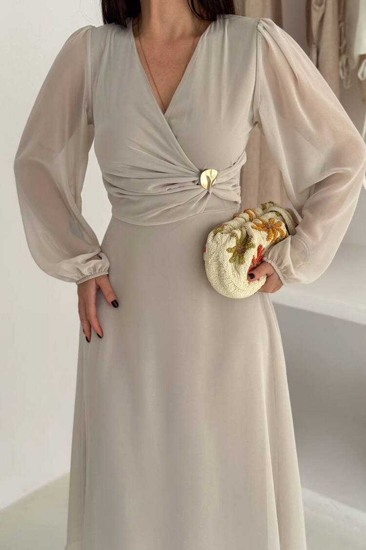 Elegant Wrap Dress With Long V-Neck Sleeves - Brand: Mode Roy - Women & Kids, Baby Clothes Wholesale - Globality Store