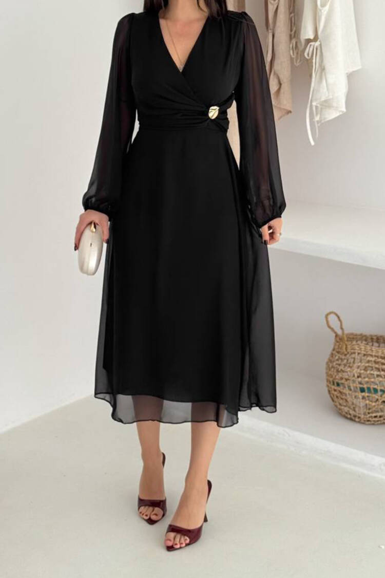 Elegant Wrap V-Neck Midi Dress