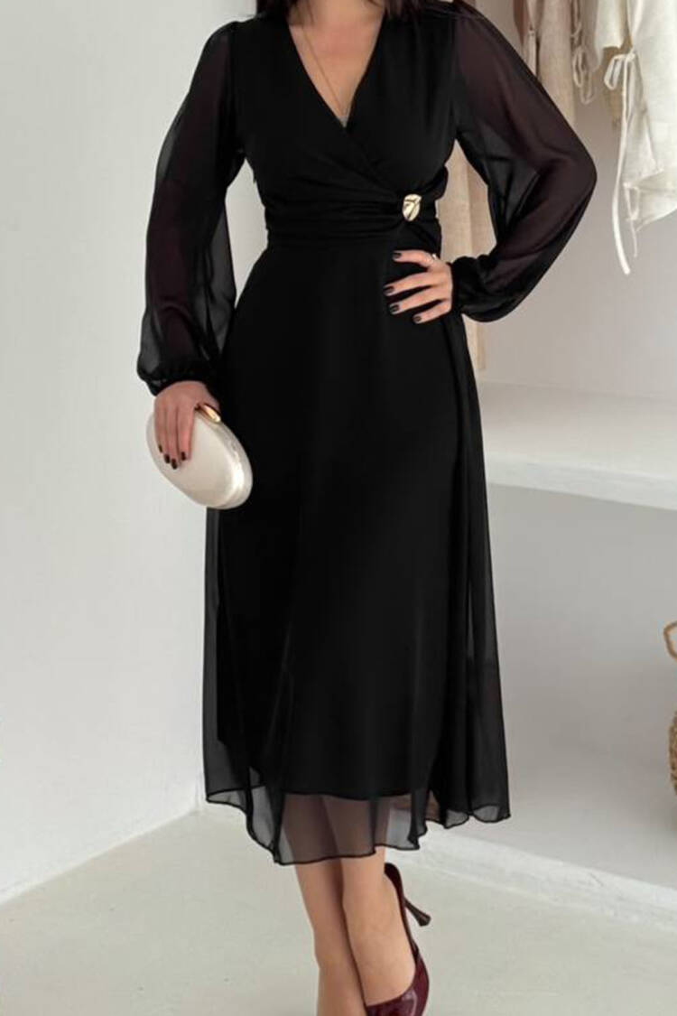 Elegant Wrap V-Neck Midi Dress