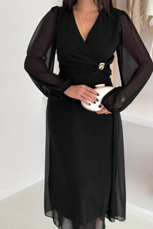 Elegant Wrap V-Neck Midi Dress - Brand: Mode Roy - Women & Kids, Baby Clothes Wholesale - Globality Store