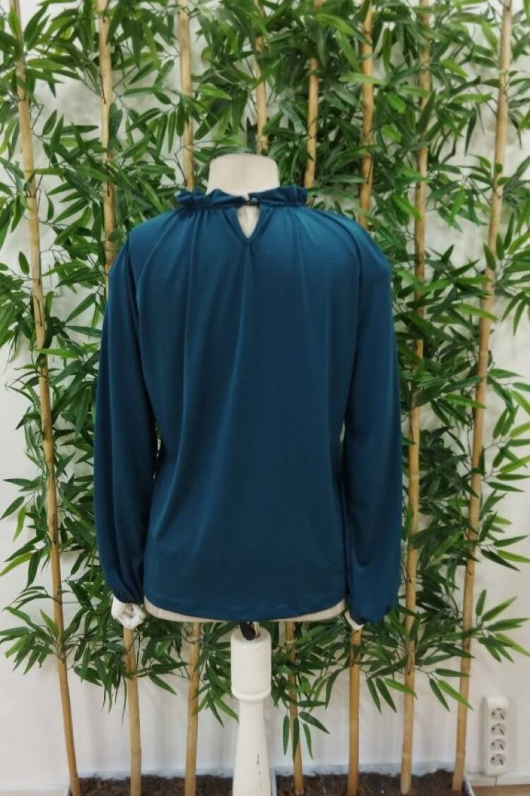 Navy Blue Elegant Blouse With High Neck And Long Sleeves