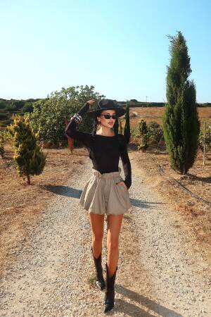 Beige Checkered Mini Paper Bag Skirt - Brand: EYYO ATELIER - Women & Kids, Baby Clothes Wholesale - Globality Store