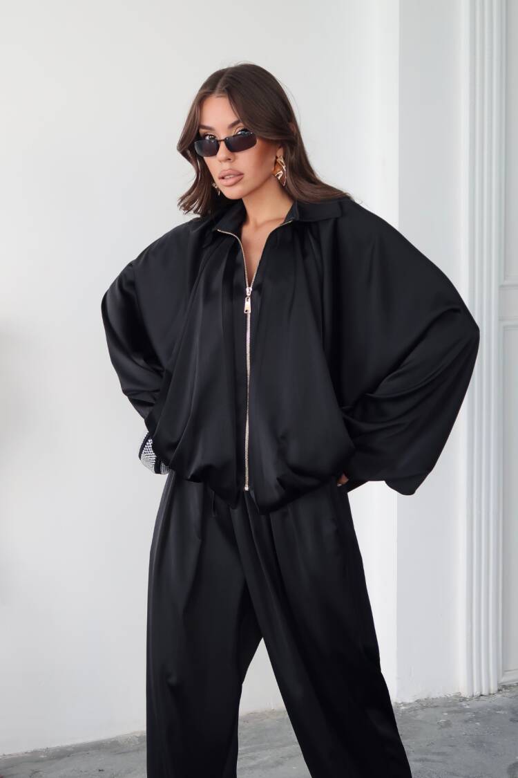 Bomber Jacket With Oversized Batwing Sleeves