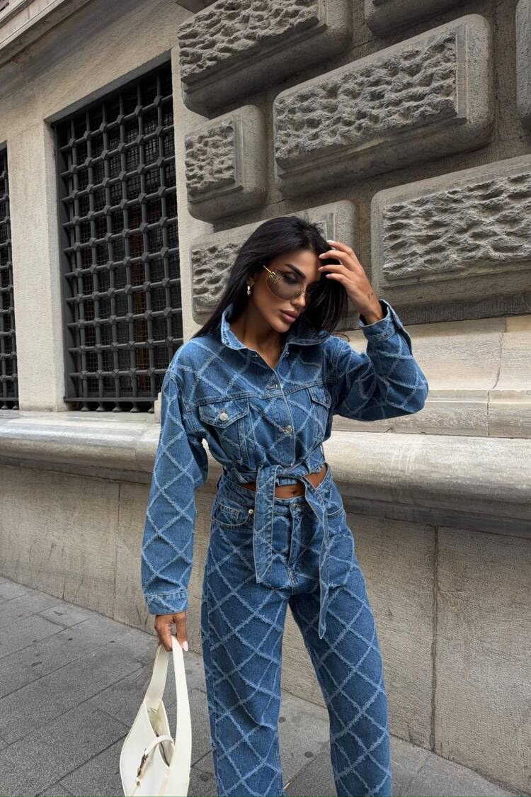Blue Trucker Jacket With Checkered Pattern - Brand: Ello - Women & Kids, Baby Clothes Wholesale - Globality Store
