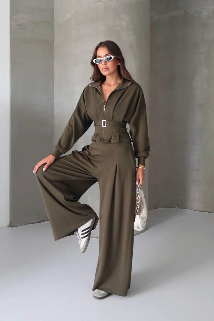 Khaki Elegant Casual Set With Palazzo Pants - Brand: Ello - Women & Kids, Baby Clothes Wholesale - Globality Store