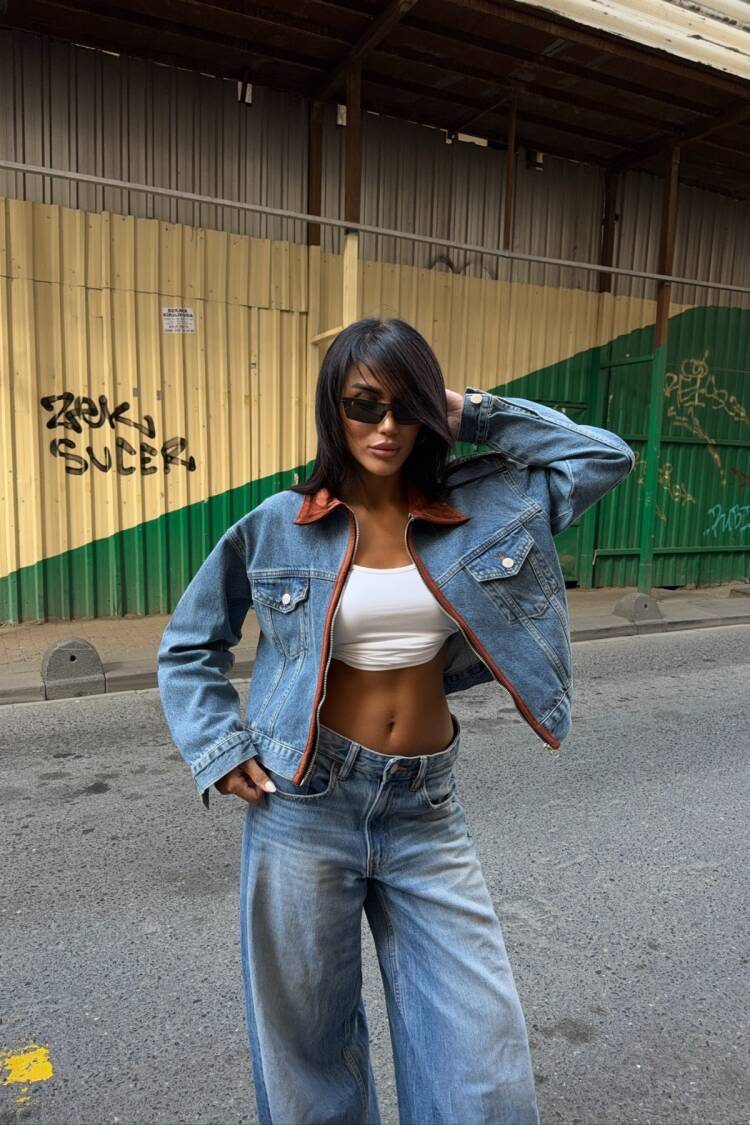 Blue Trucker Jacket Casual Streetwear Retro