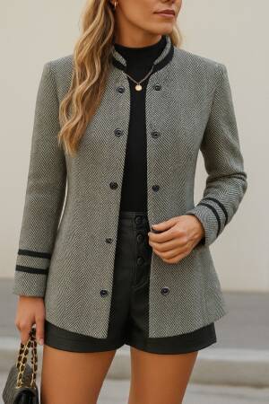 Grey Elegant Buttoned Single-Breasted Blazer Jacket - Brand: Janes - Women & Kids, Baby Clothes Wholesale - Globality Store
