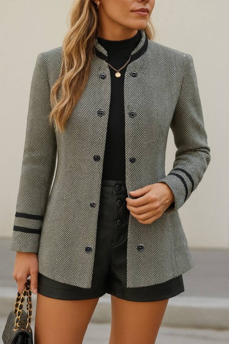 Grey Elegant Buttoned Single-Breasted Blazer Jacket