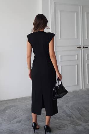 V Neck Sides Ruffle Detailed Scuba Dress - Brand: Ello - Women & Kids, Baby Clothes Wholesale - Globality Store