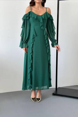 Elegant Green A-Line Floor Length Dress - Brand: Elisa - Women & Kids, Baby Clothes Wholesale - Globality Store