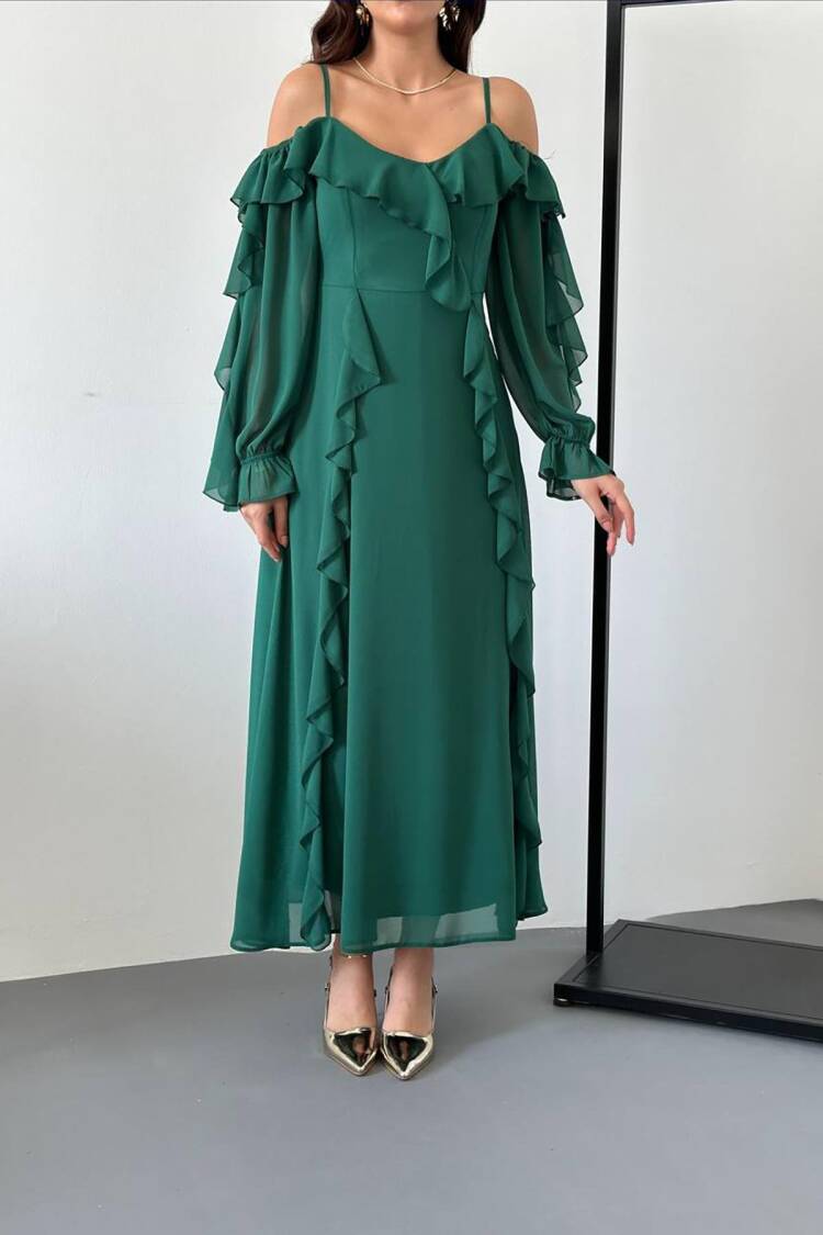 Elegant Green A-Line Floor Length Dress