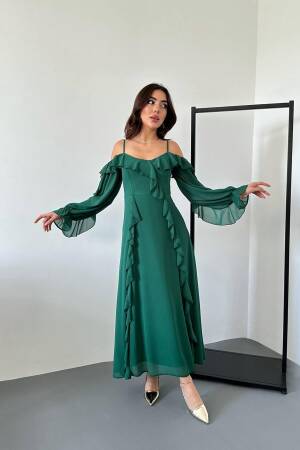 Elegant Green A-Line Floor Length Dress - Brand: Elisa - Women & Kids, Baby Clothes Wholesale - Globality Store