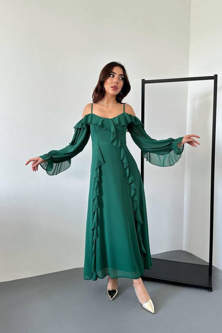 Elegant Green A-Line Floor Length Dress