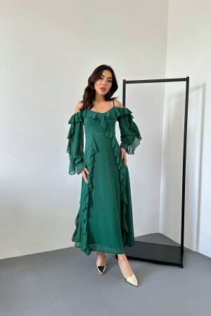 Elegant Green A-Line Floor Length Dress - Brand: Elisa - Women & Kids, Baby Clothes Wholesale - Globality Store