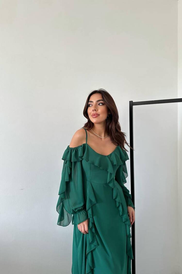 Elegant Green A-Line Floor Length Dress