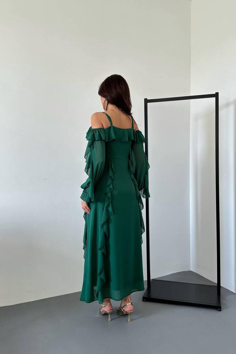Elegant Green A-Line Floor Length Dress