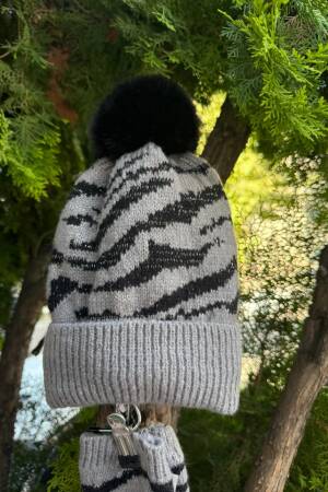 Soft Textured Zebra Pattern Cut Glove Beanie Double Set - Brand: Axesoire - Women & Kids, Baby Clothes Wholesale - Globality Store
