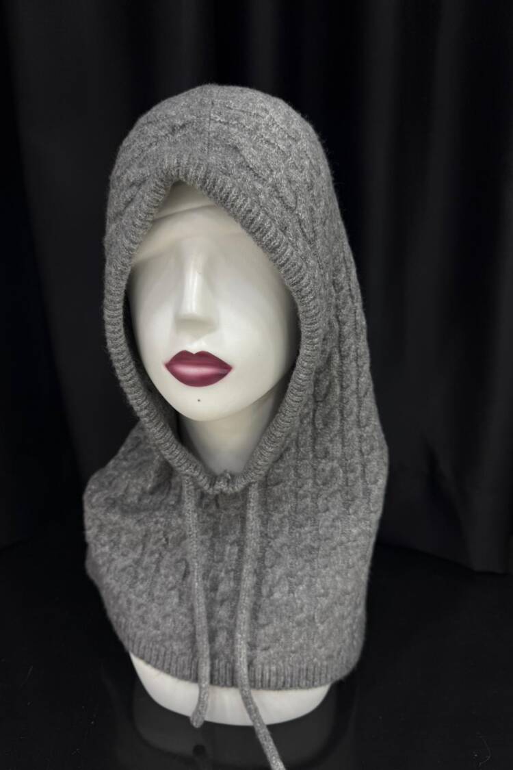 Soft Textured Knit Patterned Knitted Sweater Beanie With Neck Closure