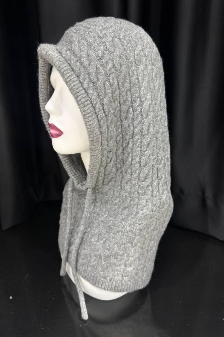 Soft Textured Knit Patterned Knitted Sweater Beanie With Neck Closure