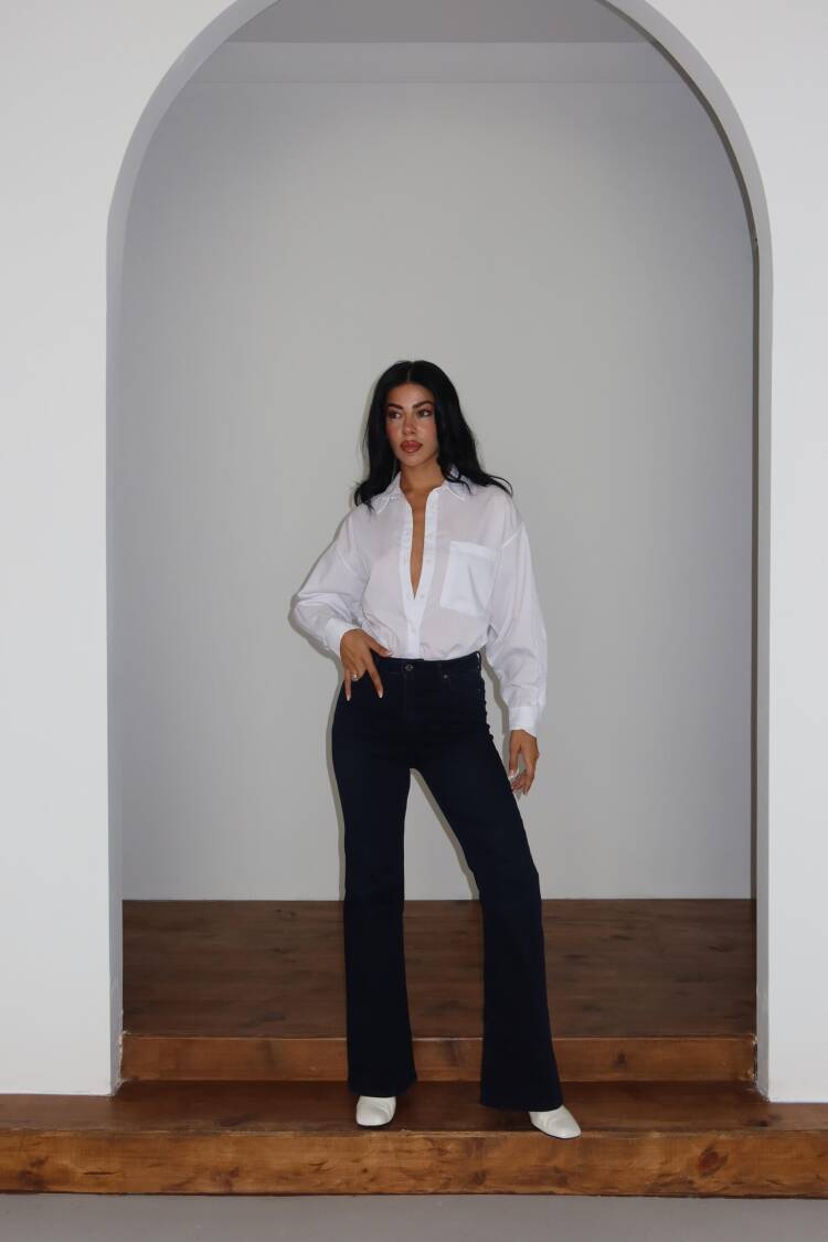 Blue Mom Jeans With High Waist And Flare Leg
