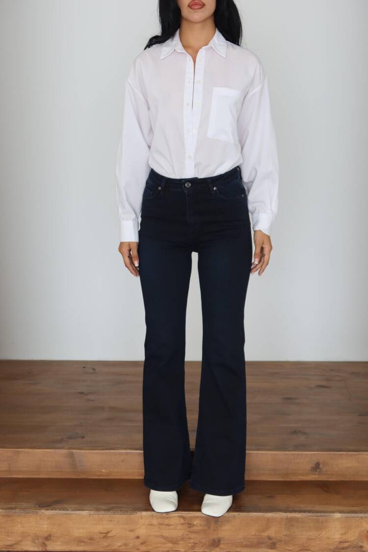 Blue Mom Jeans With High Waist And Flare Leg - Brand: LACARINO - Women & Kids, Baby Clothes Wholesale - Globality Store