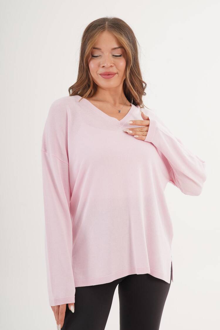 Sweater Oversized V-Neck Long Sleeve Casual - Brand: Lustrin - Women & Kids, Baby Clothes Wholesale - Globality Store