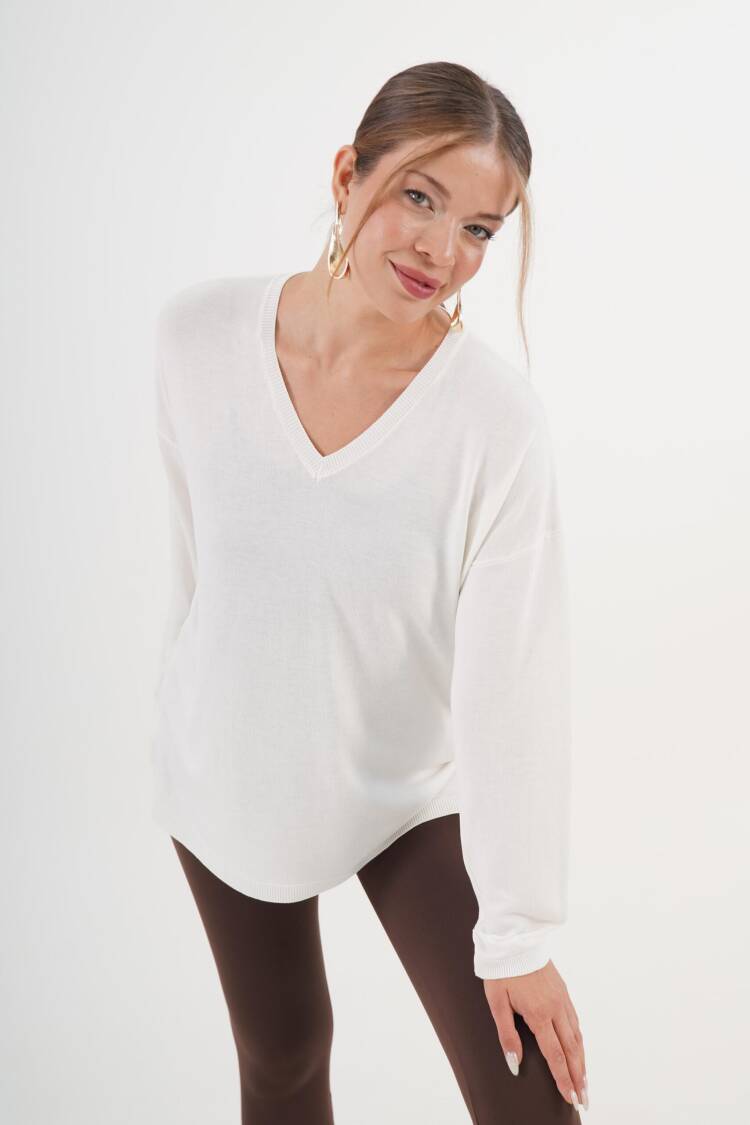 Casual Elegant Oversized V-Neck Sweater