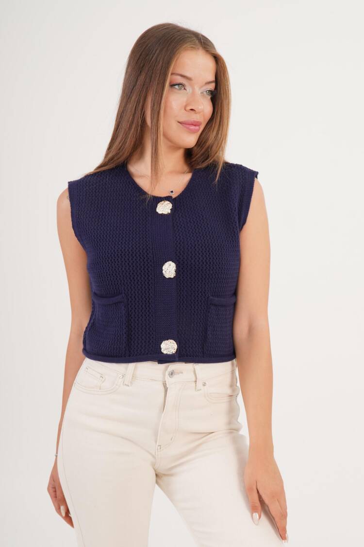 Cardigan With Patch Pockets & Cap Sleeves