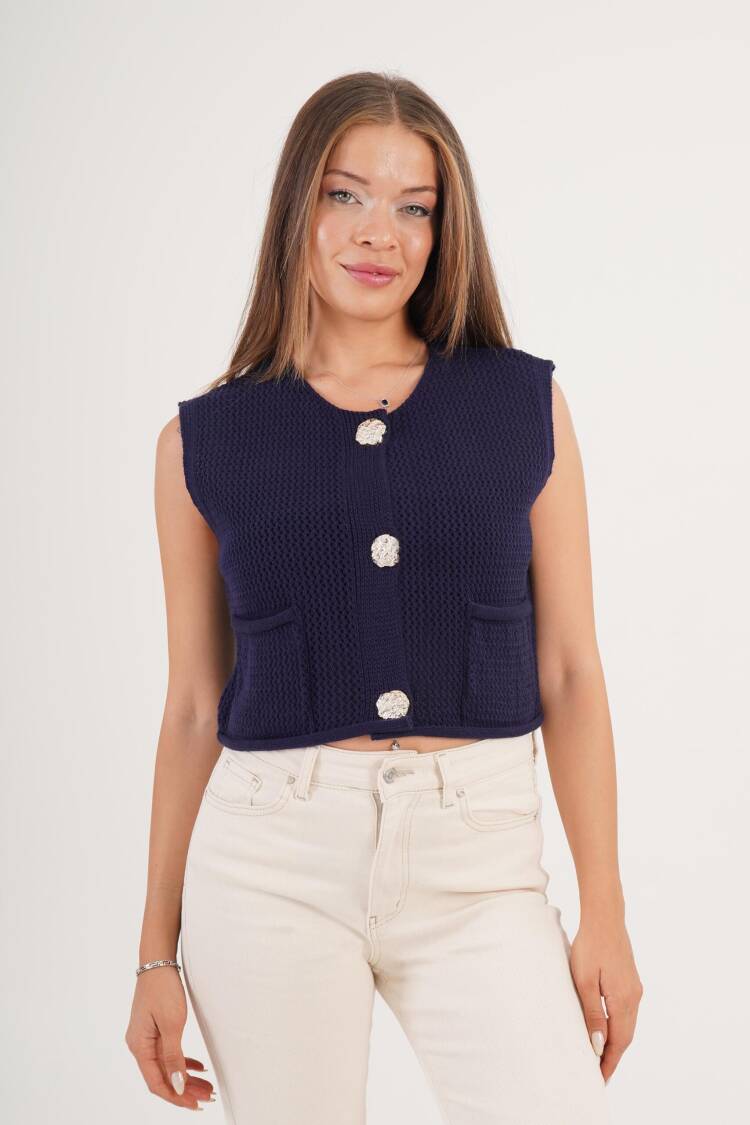 Cardigan With Patch Pockets & Cap Sleeves