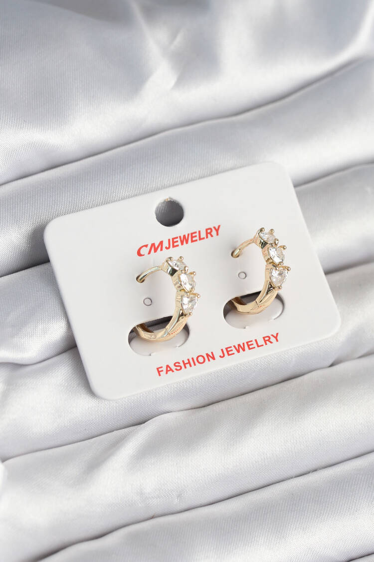 Brass Gold Color Heart Zircon Stone Women's Earrings - Brand: Ebijuteri - Women & Kids, Baby Clothes Wholesale - Globality Store