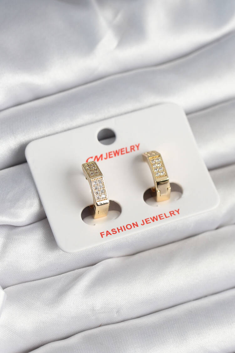 Brass Gold Color Zircon Stone Hexagon Women's Earrings - Brand: Ebijuteri - Women & Kids, Baby Clothes Wholesale - Globality Store