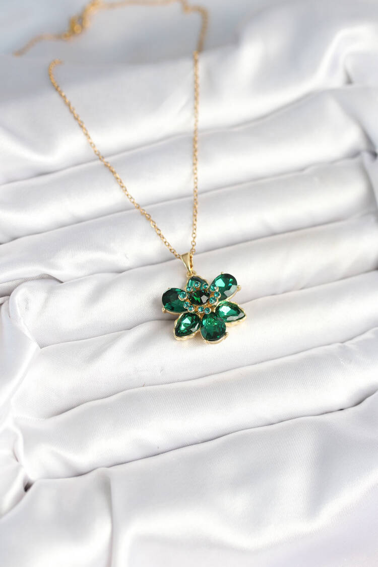 316l Steel Chain Green Flower Model Women Necklace