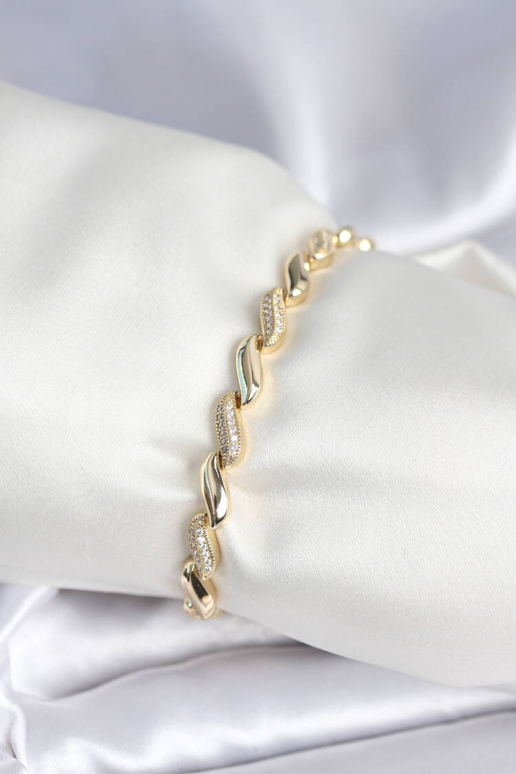 Brass Gold Color Zircon Stone Spiral Pattern Women Bracelet - Brand: Ebijuteri - Women & Kids, Baby Clothes Wholesale - Globality Store