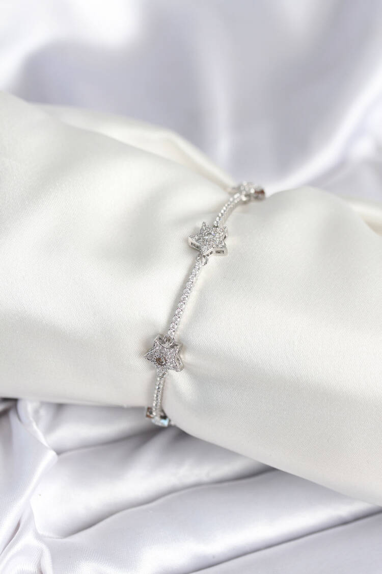 Brass Silver Color Star Pattern Women's Bracelet - Brand: Ebijuteri - Women & Kids, Baby Clothes Wholesale - Globality Store