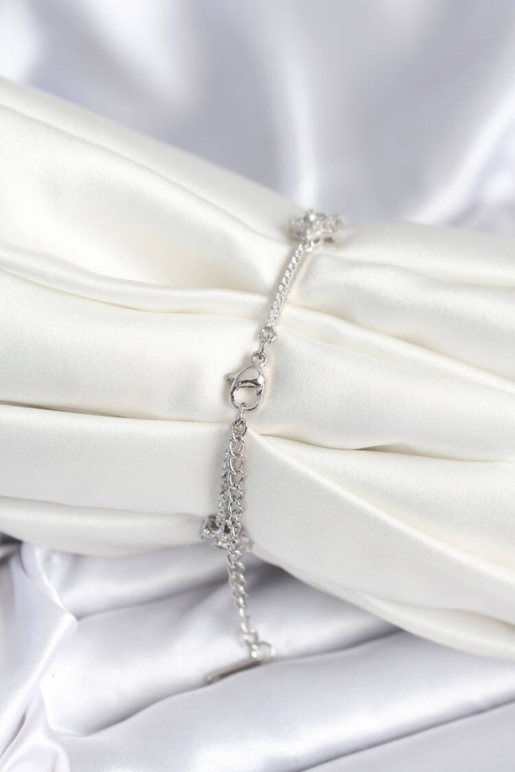 Brass Silver Color Star Pattern Women's Bracelet