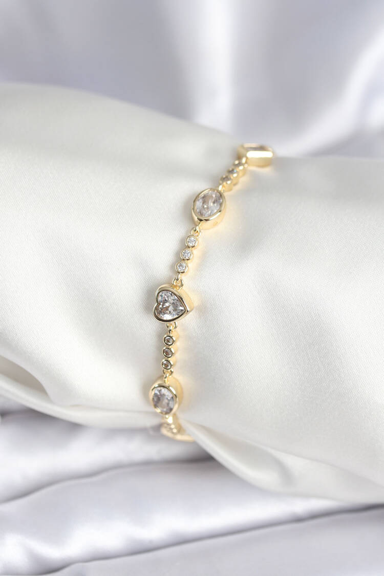 Brass Gold Color Zircon Stone Heart Pattern Women Bracelet - Brand: Ebijuteri - Women & Kids, Baby Clothes Wholesale - Globality Store