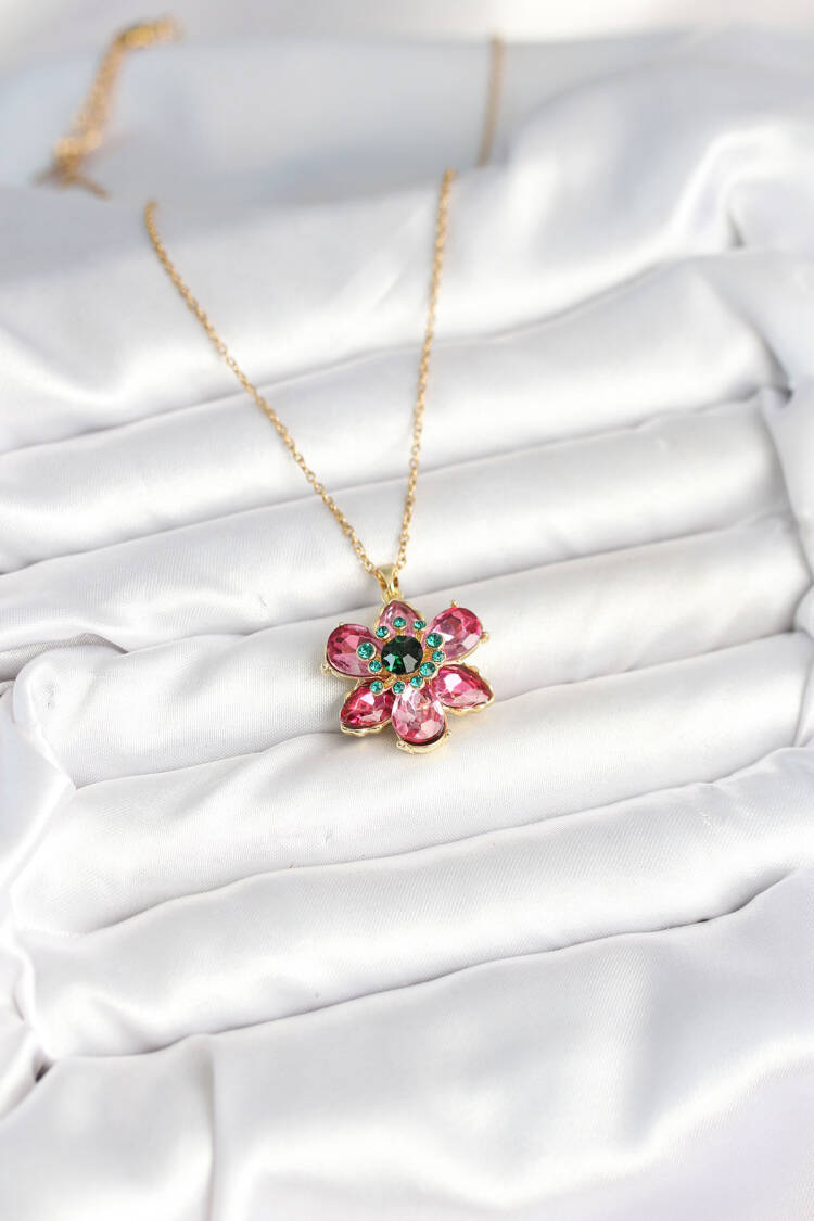316l Steel Chain Pink Flower Model Women Necklace