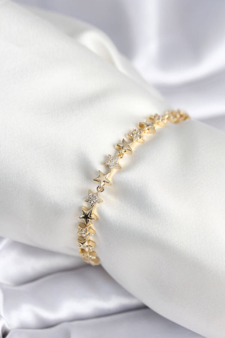 Brass Gold Color Star Pattern Women's Bracelet - Brand: Ebijuteri - Women & Kids, Baby Clothes Wholesale - Globality Store