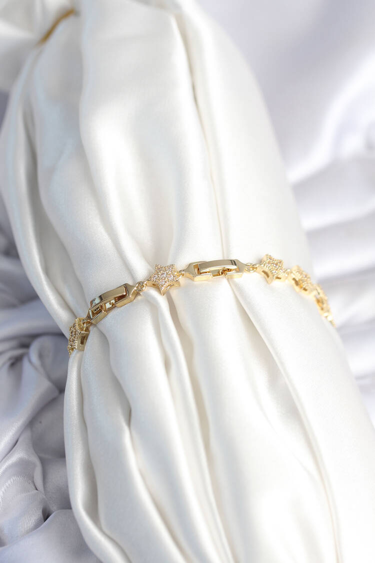 Brass Gold Color Star Pattern Women's Bracelet