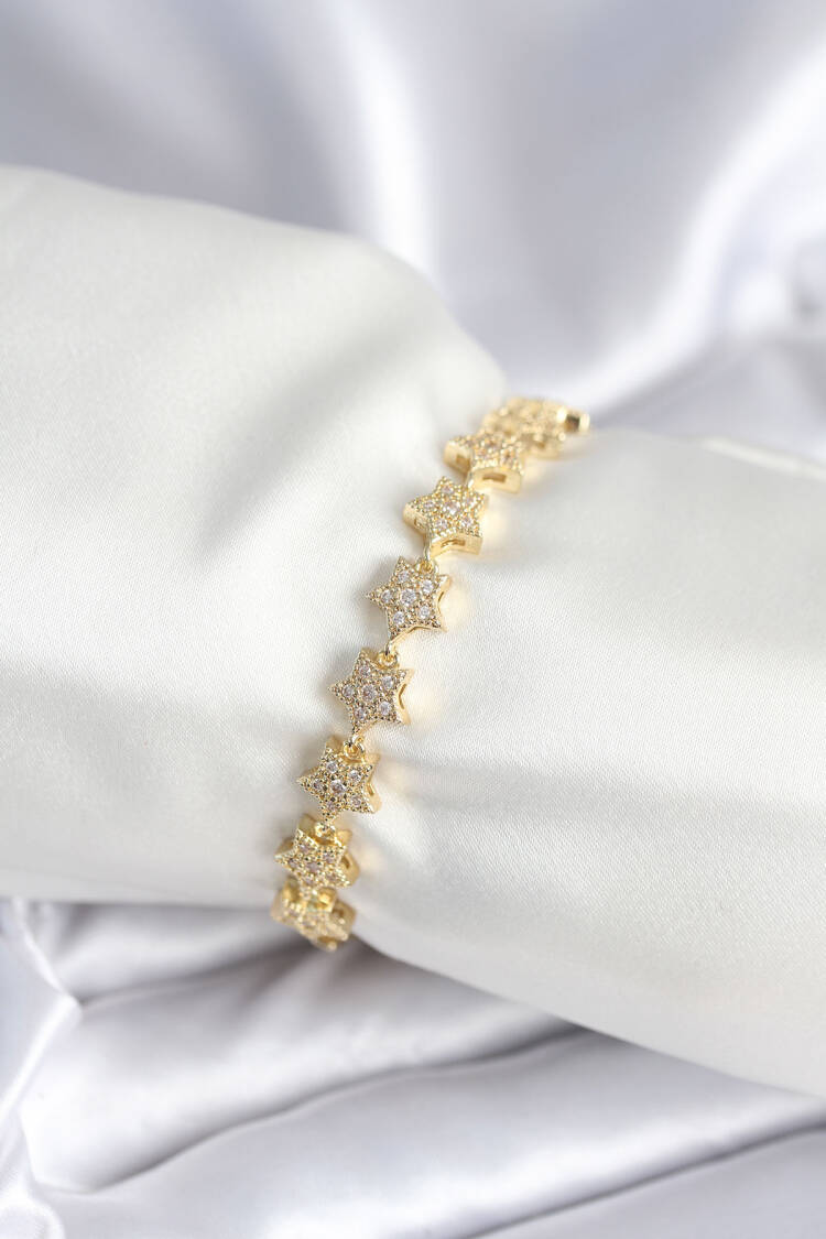 Brass Gold Color Star Pattern Women's Bracelet - Brand: Ebijuteri - Women & Kids, Baby Clothes Wholesale - Globality Store