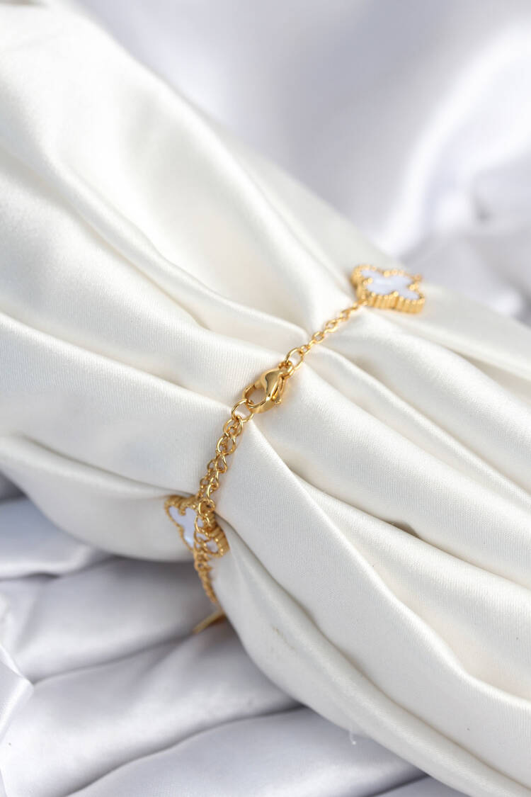 316l Steel Chain Zircon Stone Clover White Women Bracelet