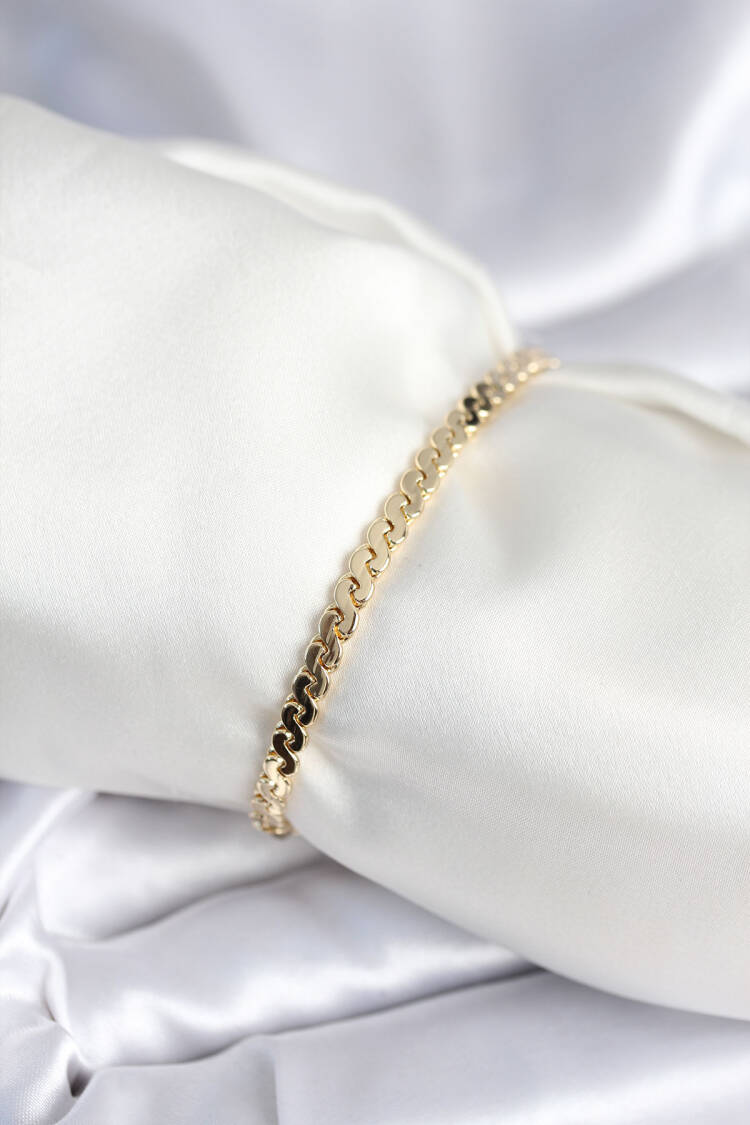 Brass Gold Color Flat Chain Pattern Women's Bracelet - Brand: Ebijuteri - Women & Kids, Baby Clothes Wholesale - Globality Store