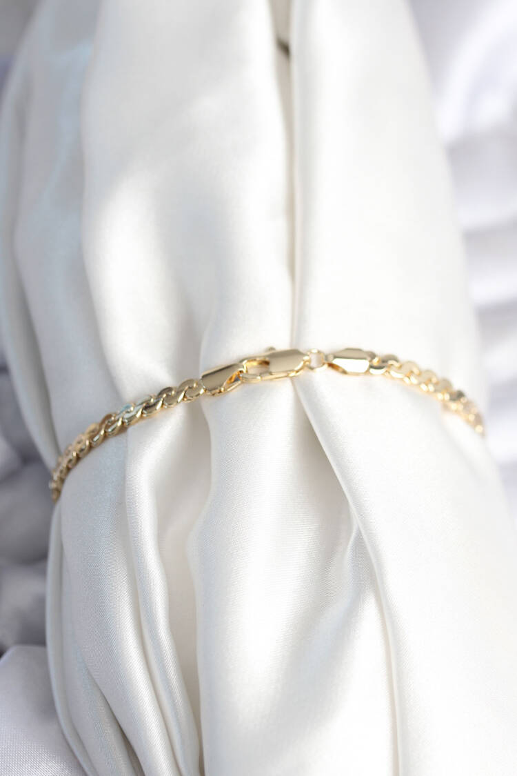 Brass Gold Color Flat Chain Pattern Women's Bracelet