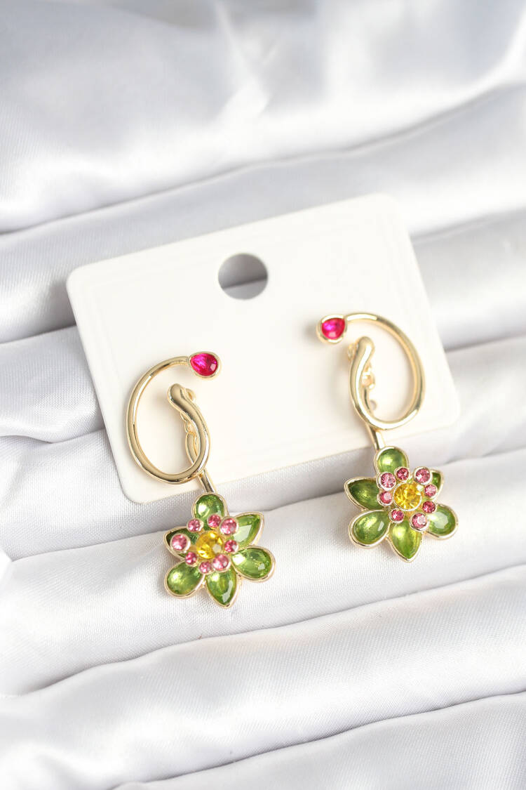 Brass Gold Color Zircon Stone Flower Pattern Women Earrings - Brand: Ebijuteri - Women & Kids, Baby Clothes Wholesale - Globality Store