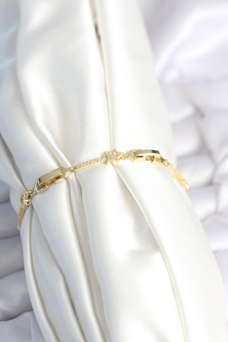 Brass Gold Color Halley Star Pattern Women's Bracelet
