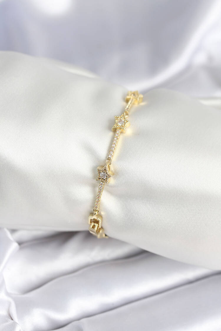 Brass Gold Color Halley Star Pattern Women's Bracelet - Brand: Ebijuteri - Women & Kids, Baby Clothes Wholesale - Globality Store