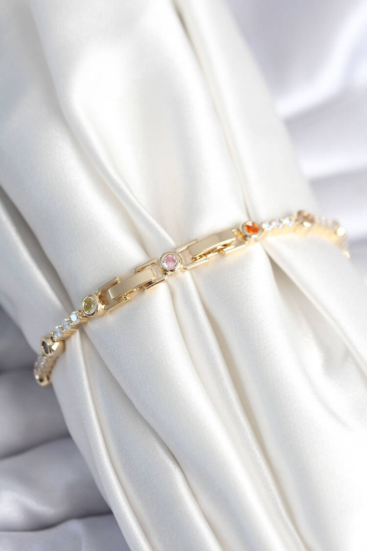 Brass Gold Color Zircon Stone Women's Bracelet