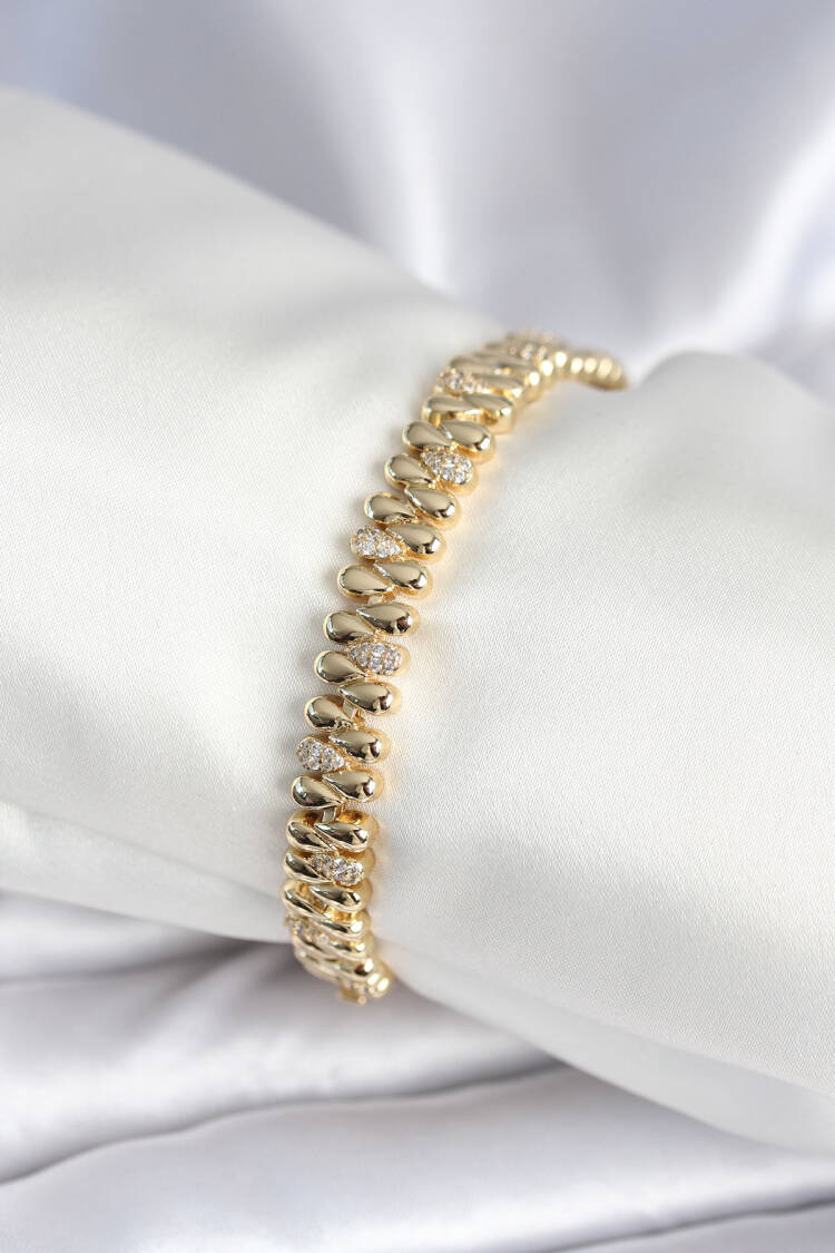 Brass Gold Color Drop Pattern Zircon Stone Women's Bracelet - Brand: Ebijuteri - Women & Kids, Baby Clothes Wholesale - Globality Store